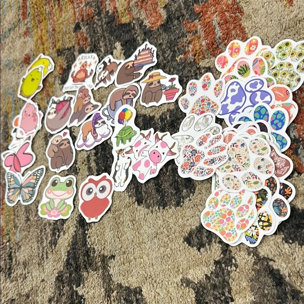 50 Stickers Adorable Animals Paws & Nature Stickers Set of 50 NWT Colorful
